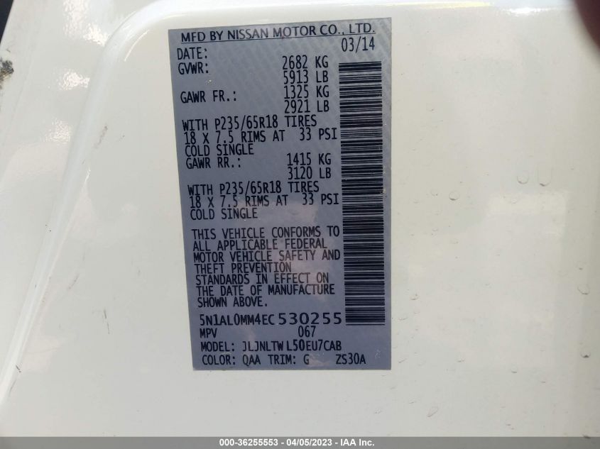 2014 INFINITI QX60 - 5N1AL0MM4EC530255