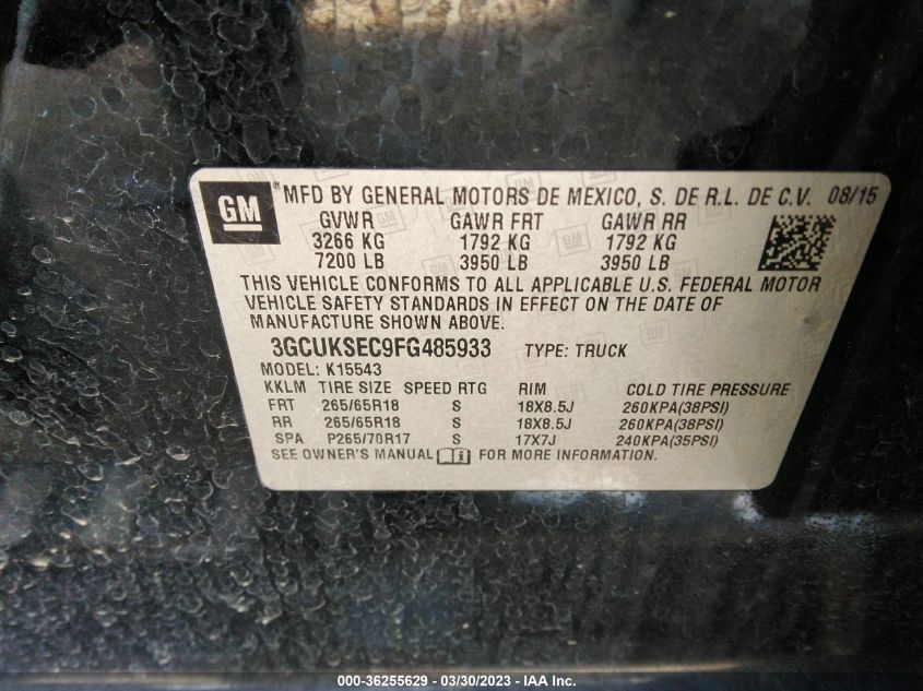2015 CHEVROLET SILVERADO 1500 LTZ - 3GCUKSEC9FG485933