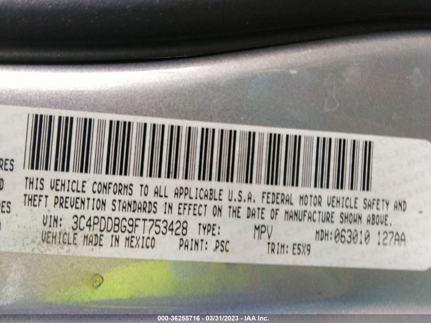 2015 DODGE JOURNEY SXT - 3C4PDDBG9FT753428