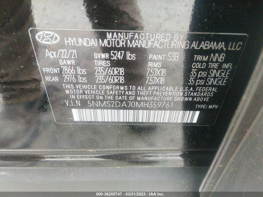 VIN 5NMS2DAJ0MH359761 2021 HYUNDAI SANTA FE SEL
