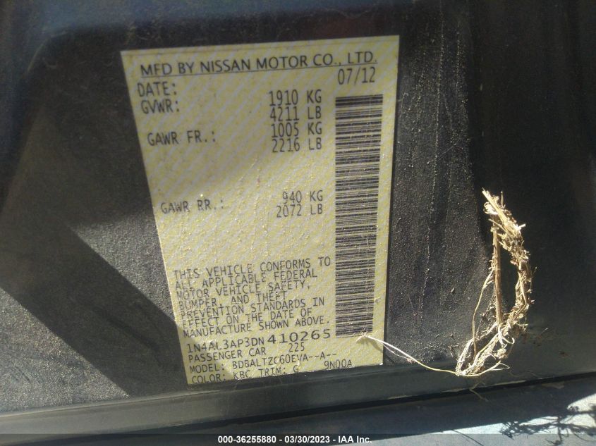2013 NISSAN ALTIMA 2.5 SV - 1N4AL3AP3DN410265