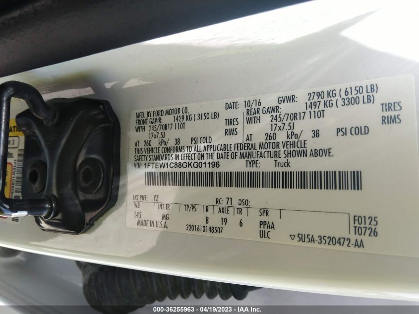 2016 FORD F-150 XLT/XL - 1FTEW1C88GKG01196