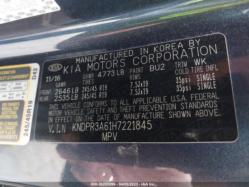 VIN KNDPR3A61H7221845 2017 KIA SPORTAGE SX TURBO