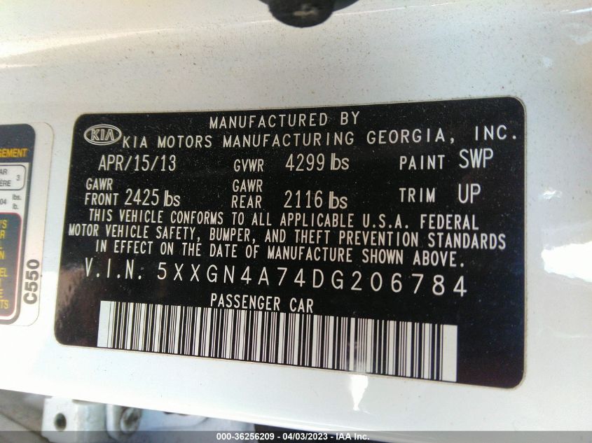 2013 KIA OPTIMA EX - 5XXGN4A74DG206784