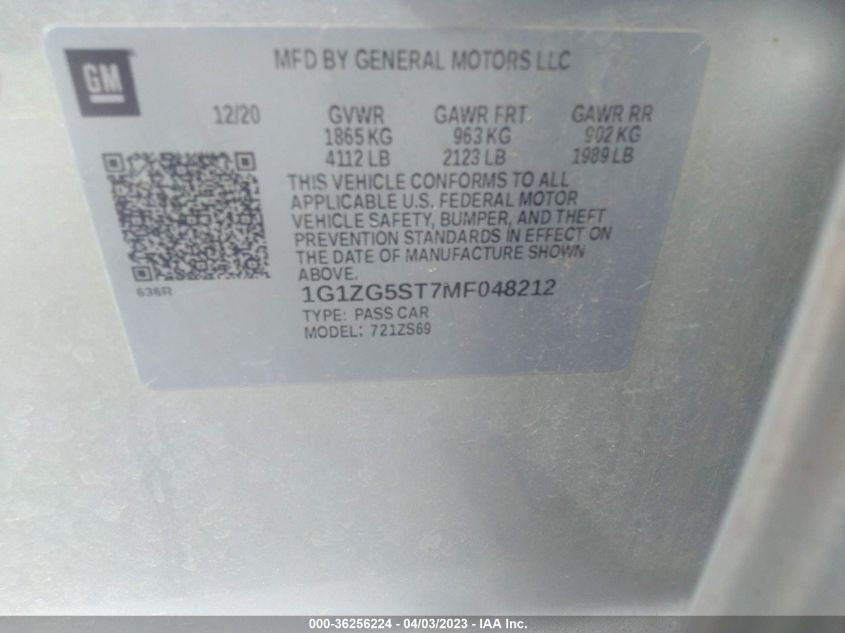 2021 CHEVROLET MALIBU RS - 1G1ZG5ST7MF048212