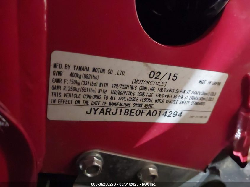 2015 YAMAHA FZ6 R - JYARJ18E0FA014294