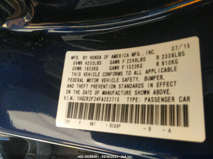2015 HONDA ACCORD SEDAN LX - 1HGCR2F34FA253715