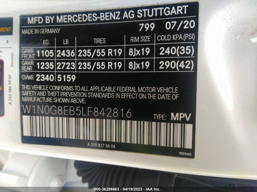 2020 MERCEDES-BENZ GLC GLC 300 - W1N0G8EB5LF842816