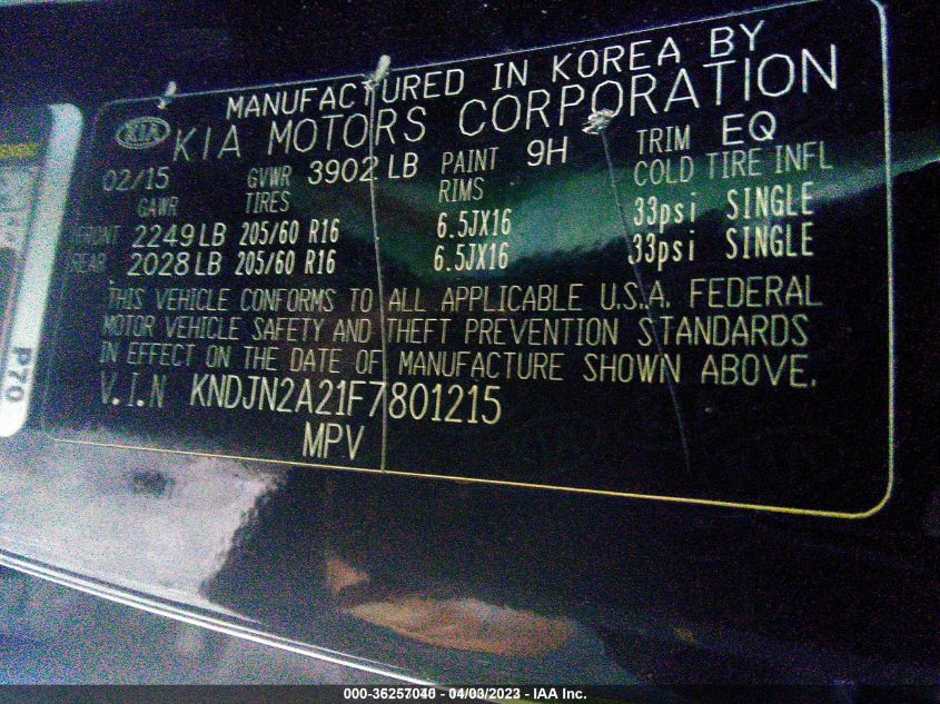 2015 KIA SOUL BASE - KNDJN2A21F7801215