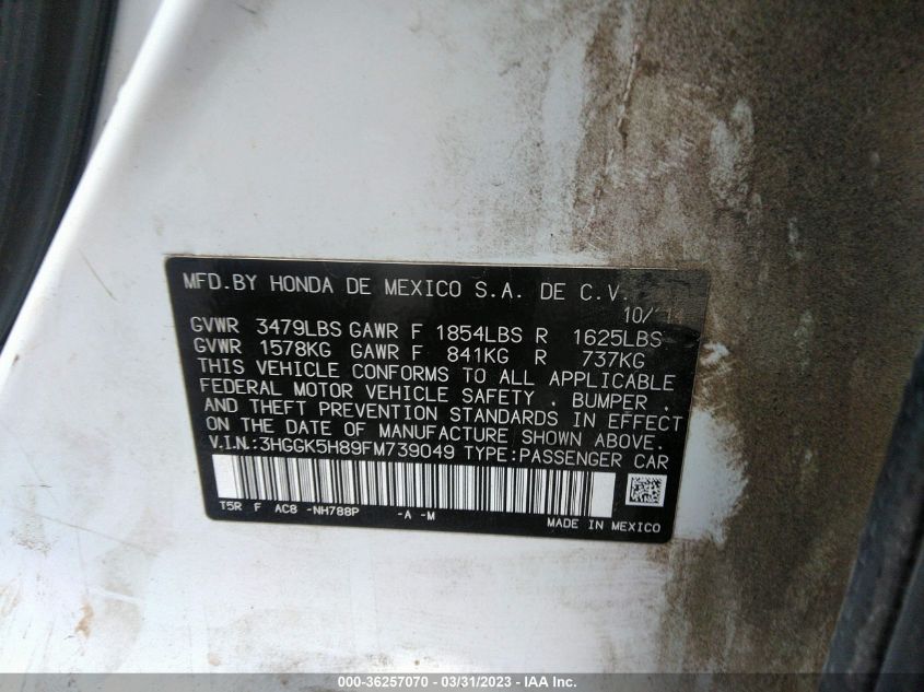 2015 HONDA FIT EX-L/EX - 3HGGK5H89FM739049