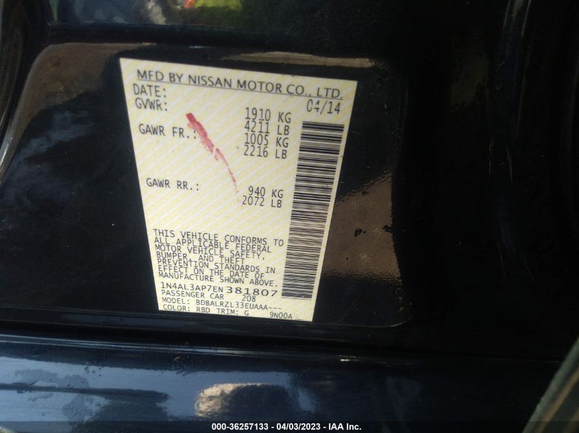 2014 NISSAN ALTIMA 2.5 - 1N4AL3AP7EN381807