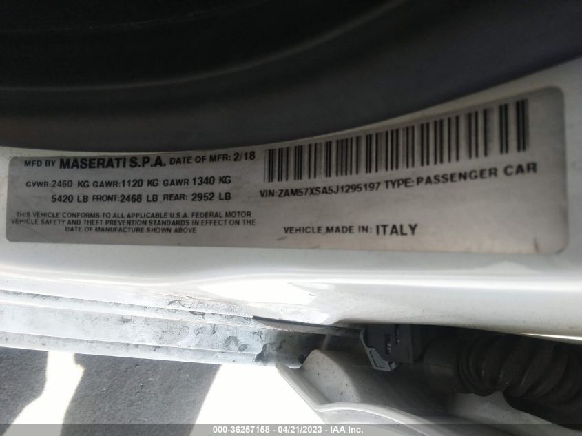 2018 MASERATI GHIBLI ZAM57XSA5J1295197