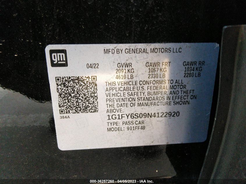 2022 CHEVROLET BOLT EUV LT 1G1FY6S09N4122920