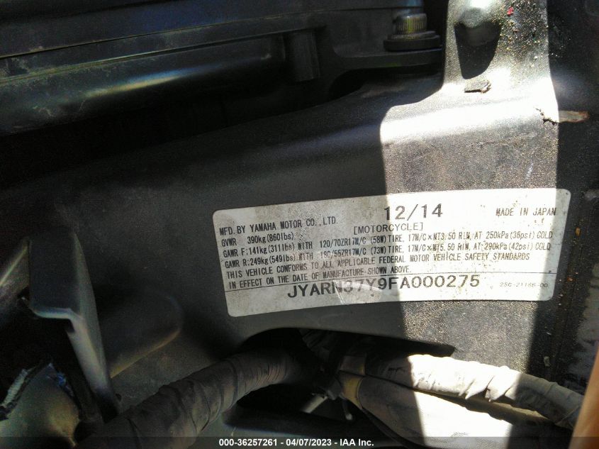 2015 YAMAHA FJ09 C - JYARN37Y9FA000275