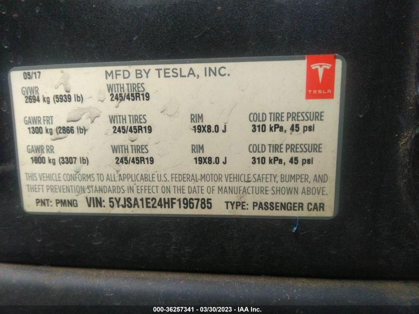 2017 TESLA MODEL S 100D - 5YJSA1E24HF196785