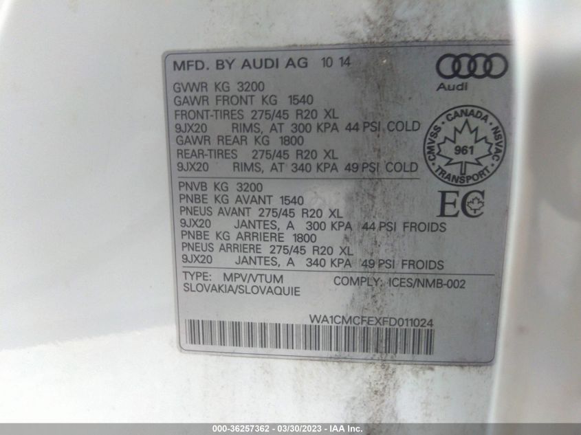 2015 AUDI Q7 3.0L TDI PROGRESSIV - WA1CMCFEXFD011024
