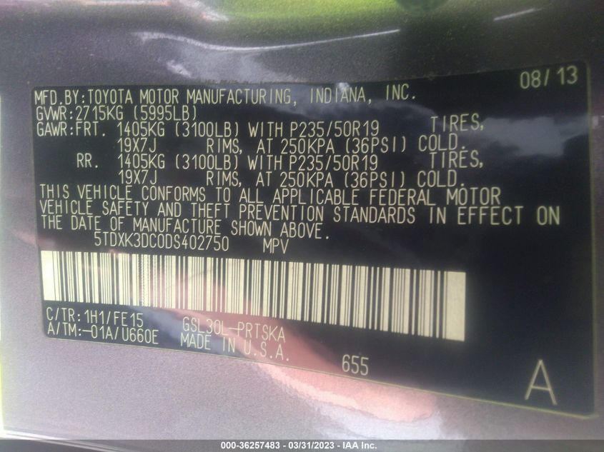 2013 TOYOTA SIENNA SE - 5TDXK3DC0DS402750