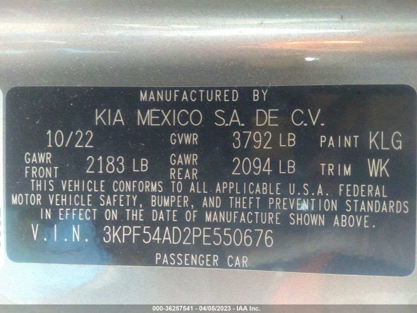 2023 KIA FORTE GT-LINE - 3KPF54AD2PE550676