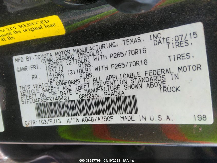 2015 TOYOTA TACOMA - 5TFLU4EN5FX145421