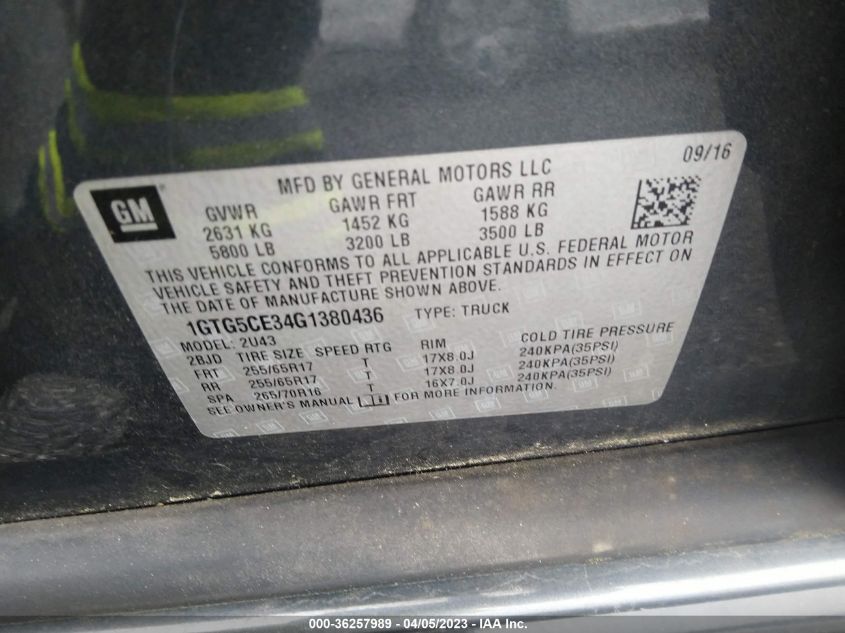 2016 GMC CANYON 2WD SLE - 1GTG5CE34G1380436