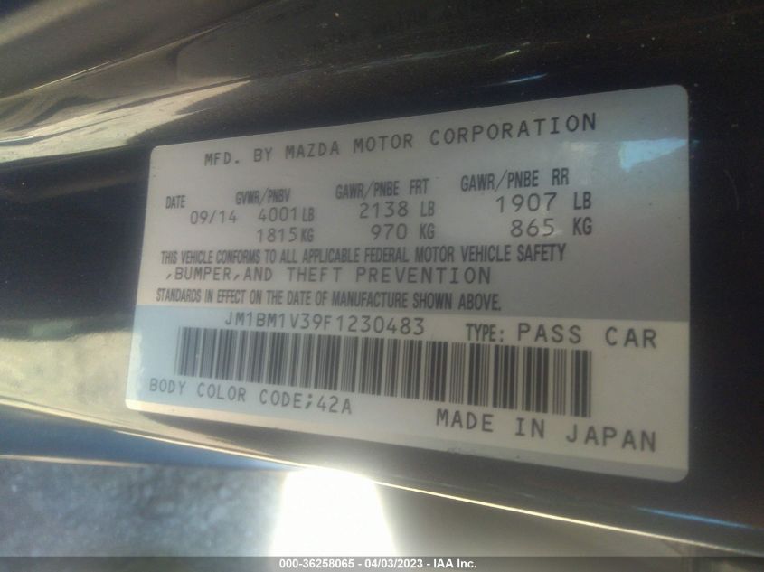 2015 MAZDA MAZDA3 S TOURING - JM1BM1V39F1230483