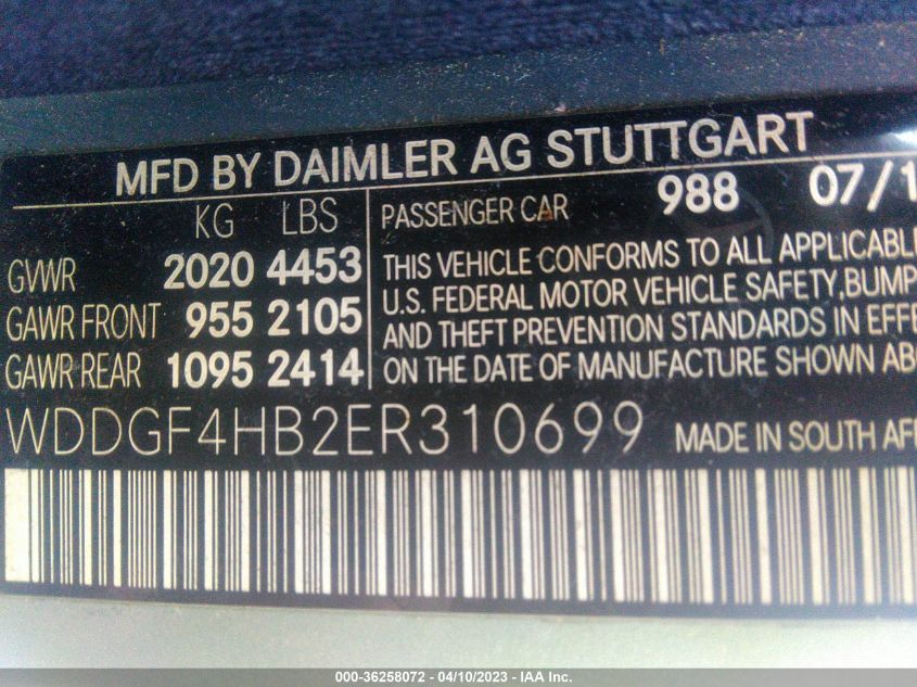 2014 MERCEDES-BENZ C-CLASS C 250 - WDDGF4HB2ER310699