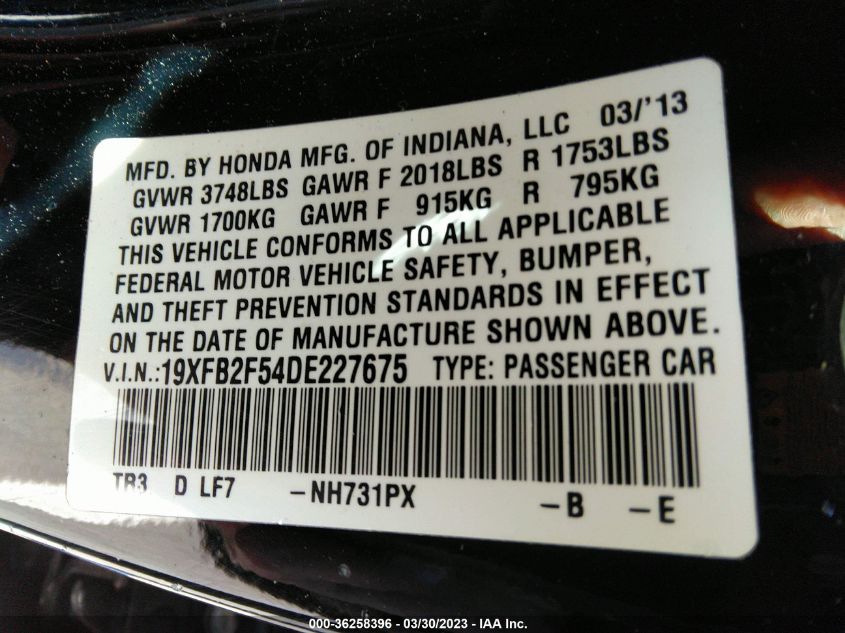 2013 HONDA CIVIC SDN LX - 19XFB2F54DE227675