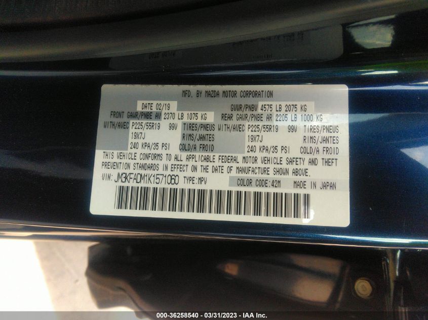 2019 MAZDA CX-5 GRAND TOURING - JM3KFADM1K1571060