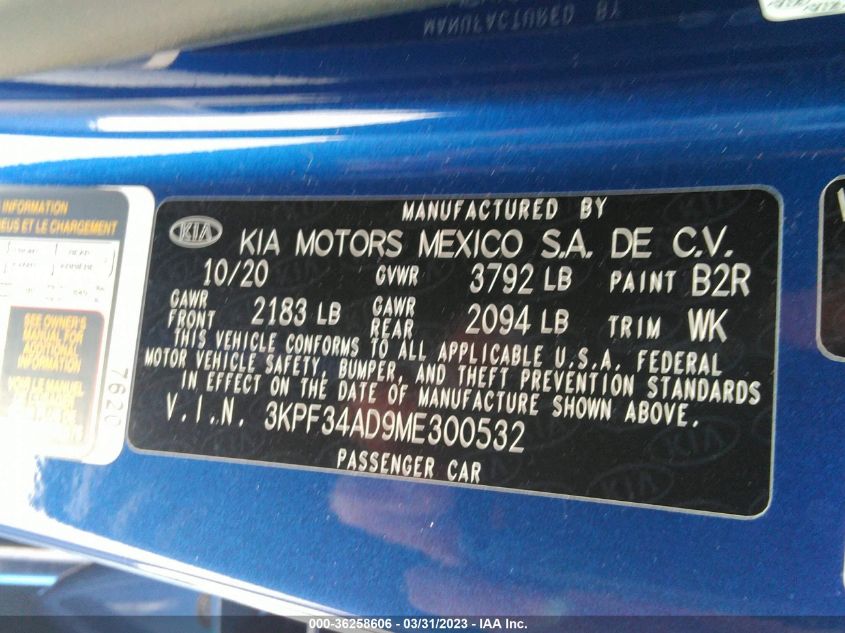 2021 KIA FORTE GT-LINE - 3KPF34AD9ME300532