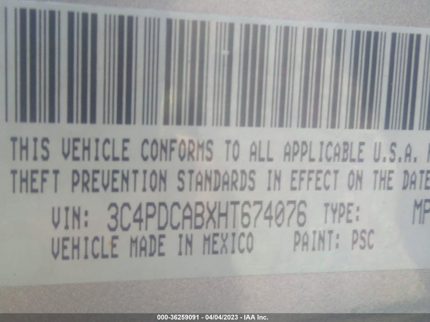 VIN 3C4PDCABXHT674076 2017 DODGE JOURNEY SE
