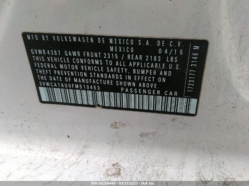 2015 VOLKSWAGEN GOLF SPORTWAGEN TDI S - 3VWCA7AU0FM510453