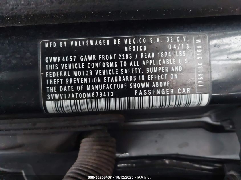 2013 VOLKSWAGEN BEETLE COUPE 2.0T TURBO FENDER EDITION - 3VWVT7AT0DM679413