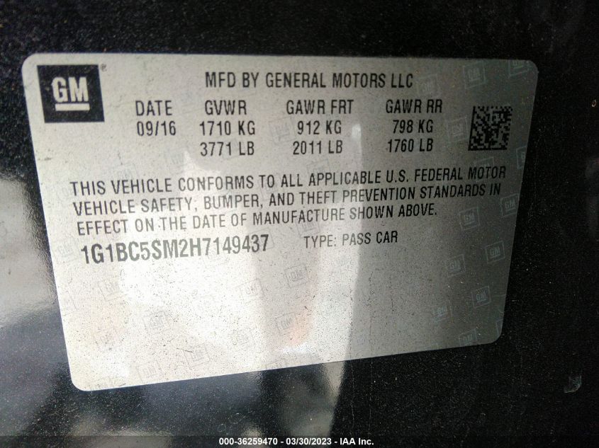 2017 CHEVROLET CRUZE LS - 1G1BC5SM2H7149437