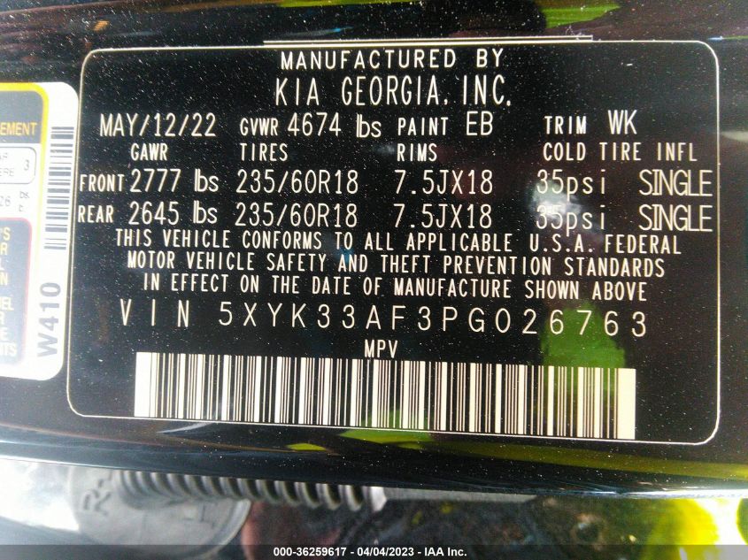 2023 KIA SPORTAGE EX - 5XYK33AF3PG026763