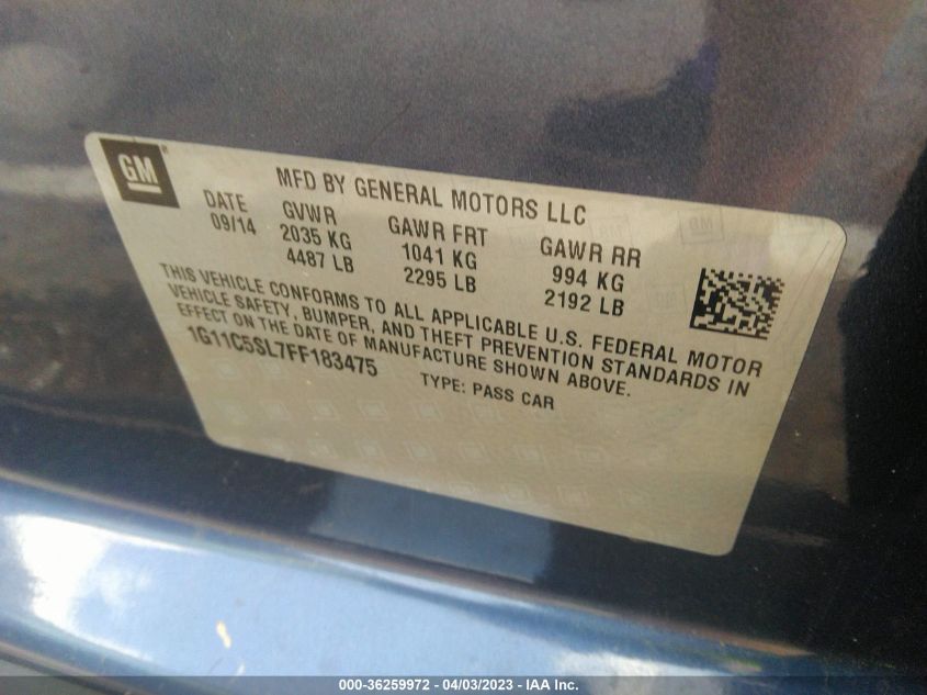 2015 CHEVROLET MALIBU LT - 1G11C5SL7FF183475