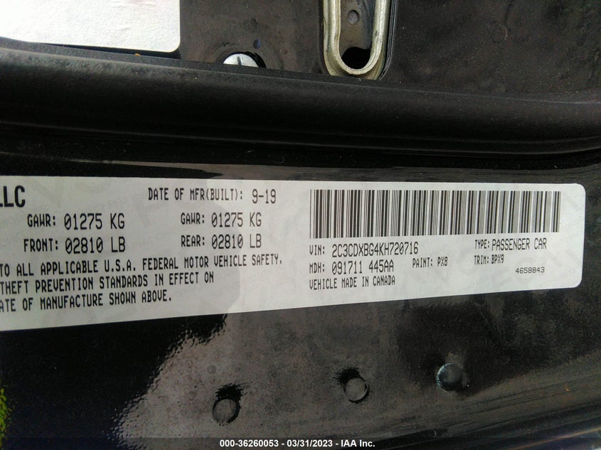 VIN 2C3CDXBG4KH720716 2019 DODGE CHARGER SXT