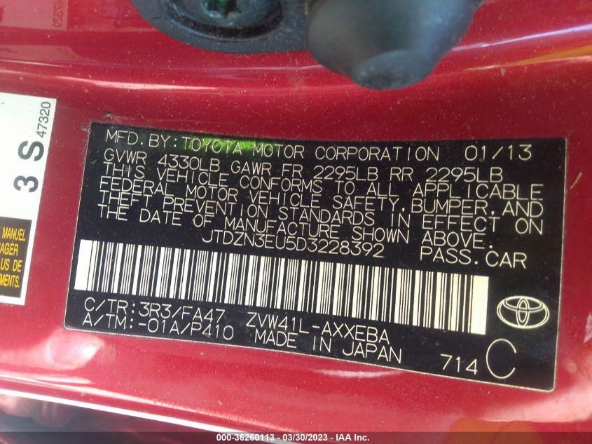 2013 TOYOTA PRIUS V TWO/THREE/FIVE - JTDZN3EU5D3228392