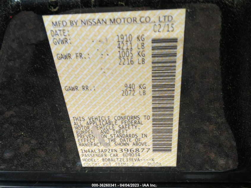 2015 NISSAN ALTIMA 2.5 SL - 1N4AL3AP2FN396877