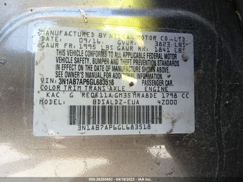 2016 NISSAN SENTRA SV - 3N1AB7AP6GL683518