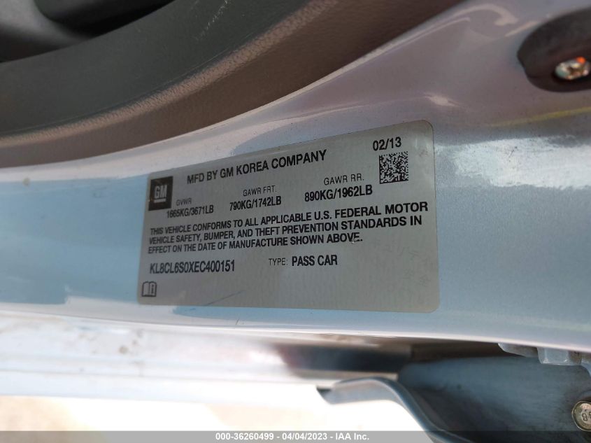 2014 CHEVROLET SPARK EV LT - KL8CL6S0XEC400151