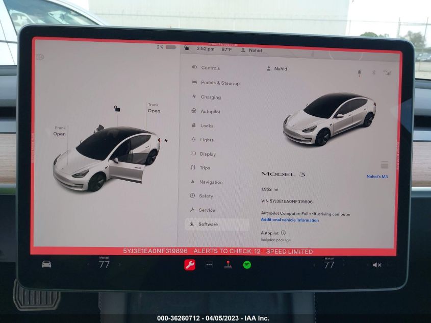 2022 TESLA MODEL 3 - 5YJ3E1EA0NF319896