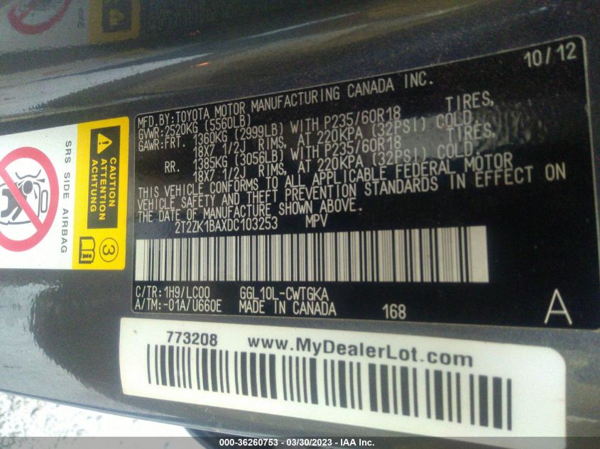 2013 LEXUS RX 350 - 2T2ZK1BAXDC103253