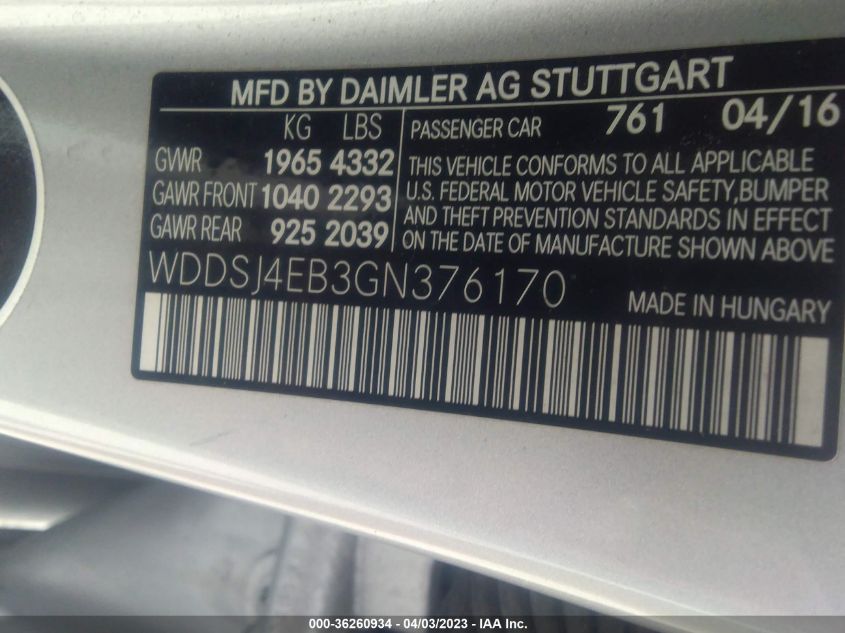 2016 MERCEDES-BENZ CLA CLA 250 - WDDSJ4EB3GN376170