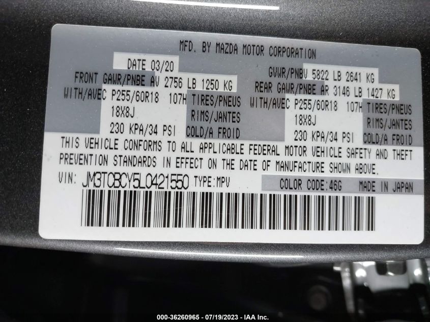 2020 MAZDA CX-9 TOURING - JM3TCBCY5L0421550