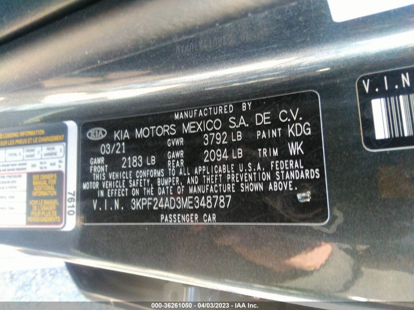 2021 KIA FORTE LXS - 3KPF24AD3ME348787