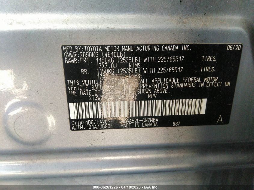 2020 TOYOTA RAV4 XLE - 2T3W1RFV8LW085992