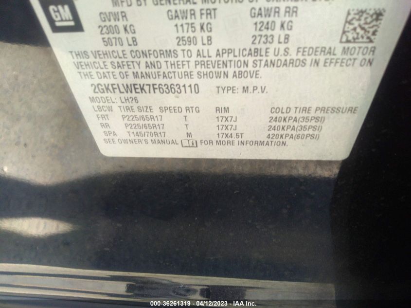 2015 GMC TERRAIN SLE - 2GKFLWEK7F6363110