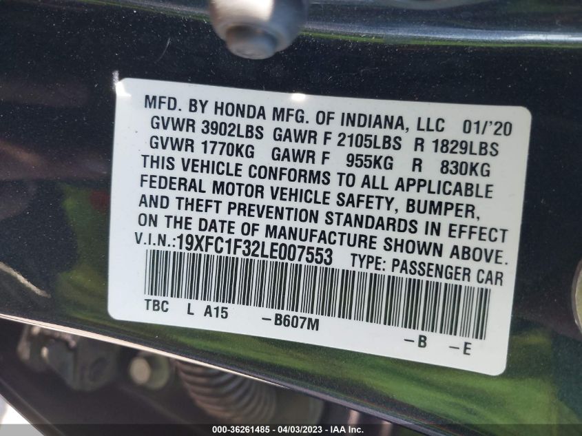 2020 HONDA CIVIC SEDAN EX - 19XFC1F32LE007553
