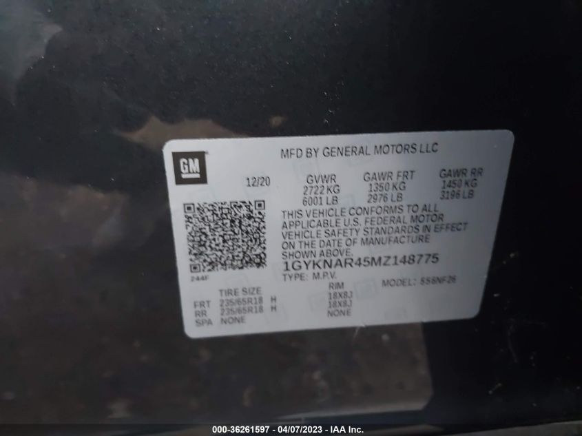2021 CADILLAC XT5 FWD LUXURY - 1GYKNAR45MZ148775
