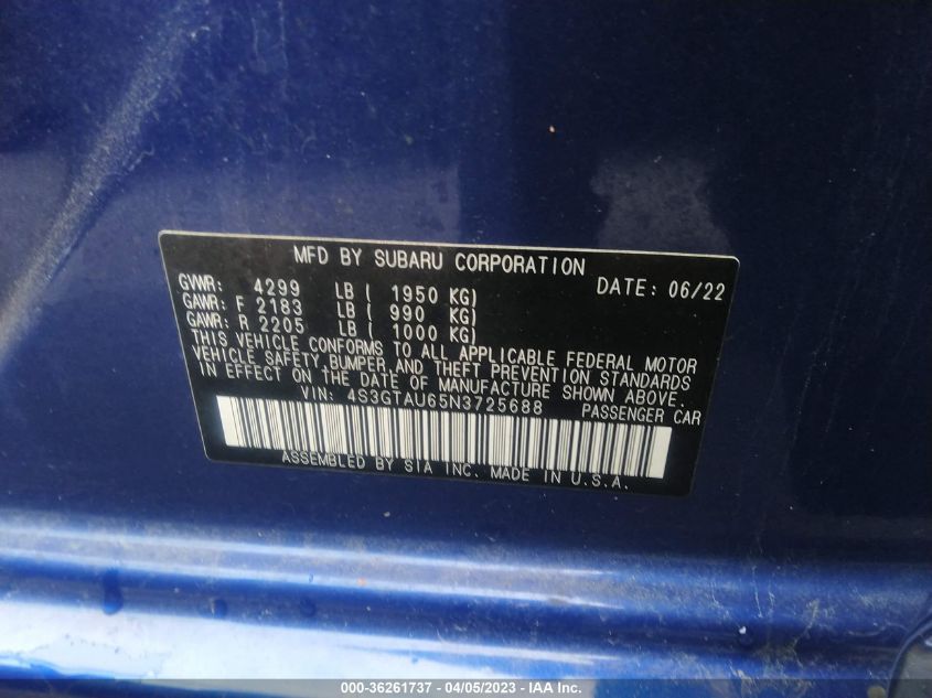 2022 SUBARU IMPREZA LIMITED - 4S3GTAU65N3725688
